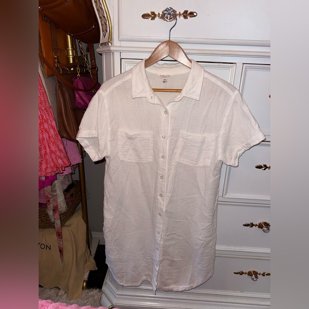 100% Cotton Casual White Button-Up Shirt Dress/Beach Cover Up, Size Medium - Picture 14 of 16